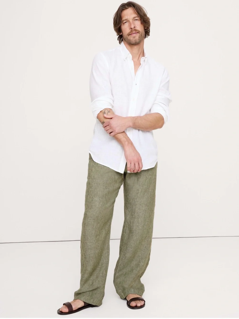 NWT Banana Republic Relaxed Linen Florida Green Beach Pant Sz M (#865425)